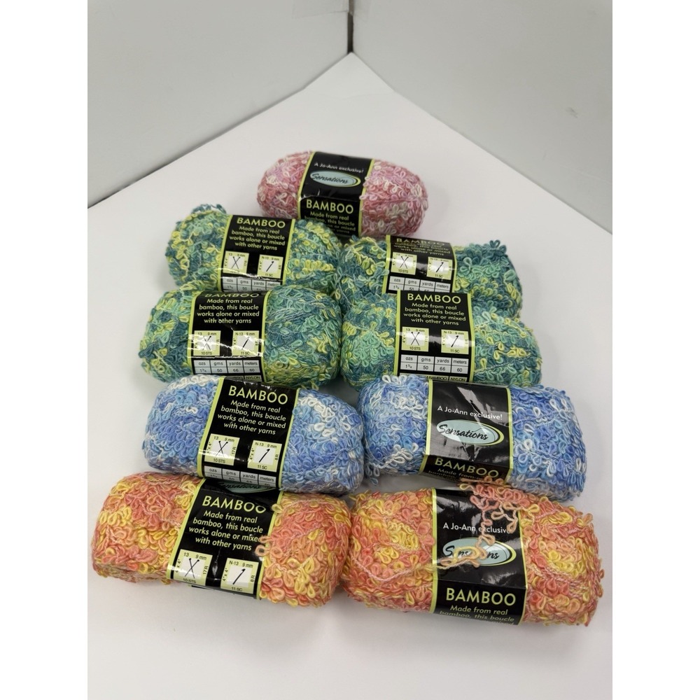 Lot of 9 Sensations BAMBOO Bouclé Yarn - Coral/Yellow Joanns Blue Green Pink